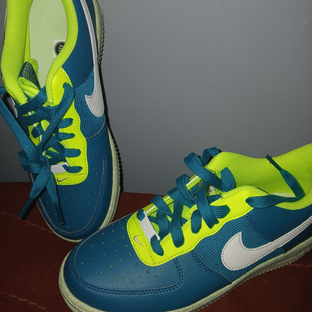 Vibrant Teal and Lime Kids Sneakers. Air Forse Ones